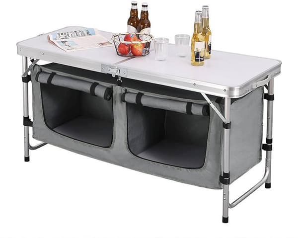 Rootz justerbart campingbord - bærbart klapbord - udendørs spisebord - højdejusterbart, integreret opbevaring, nem vedligeholdelse - 47 cm x (62 cm -