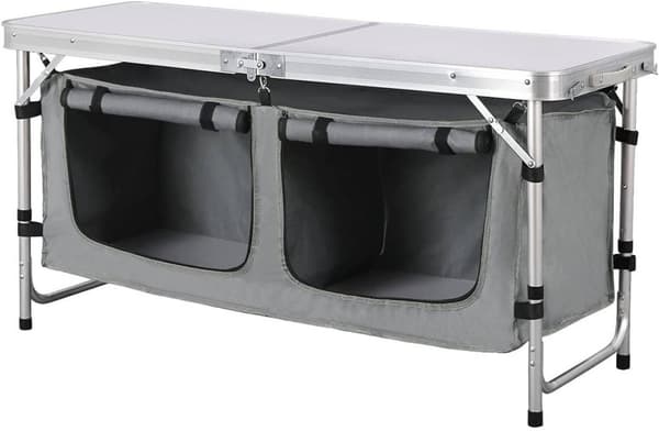 Rootz justerbart campingbord - bærbart klapbord - udendørs spisebord - højdejusterbart, integreret opbevaring, nem vedligeholdelse - 47 cm x (62 cm -