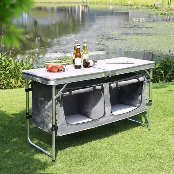 Rootz justerbart campingbord - bærbart klapbord - udendørs spisebord - højdejusterbart, integreret opbevaring, nem vedligeholdelse - 47 cm x (62 cm -