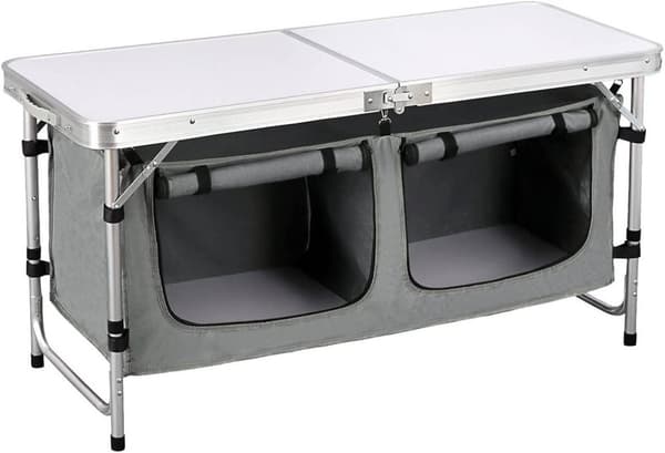 Rootz justerbart campingbord - bærbart klapbord - udendørs spisebord - højdejusterbart, integreret opbevaring, nem vedligeholdelse - 47 cm x (62 cm -
