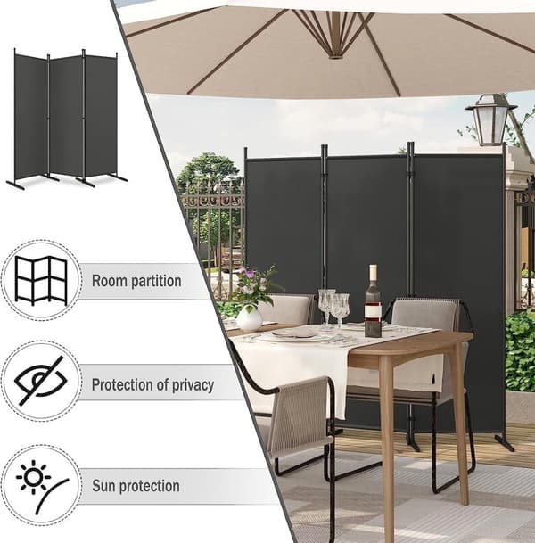 Rootz Folde Screen - Privacy Screen - Room Divider - Holdbar polyester - Alsidig og bærbar - Nem at rengøre - 167cm x 172cm / 223cm x 172cm