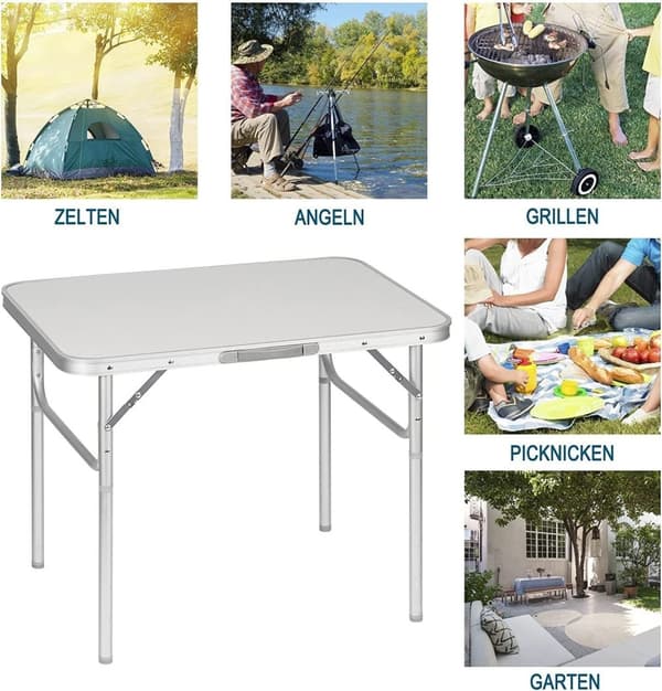 Rootz Ultimate Udendørs foldebordssæt - Bærbart picnicbord - Justerbart campingbord - Let, holdbart, ingen montering påkrævet - 55 cm x 25,5/58,5 cm x