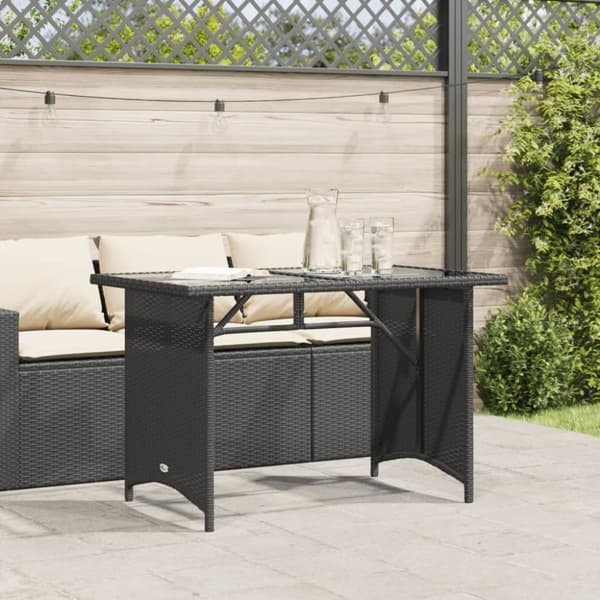 vidaXL Puutarhapöytä lasipöytälevy musta 110x68x70 cm polyrottinki