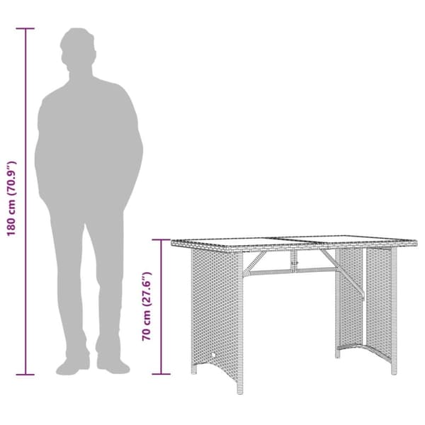 vidaXL Puutarhapöytä lasipöytälevy musta 110x68x70 cm polyrottinki