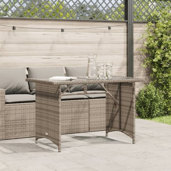 vidaXL havebord med glastop 110x68x70 cm polyrattan grå