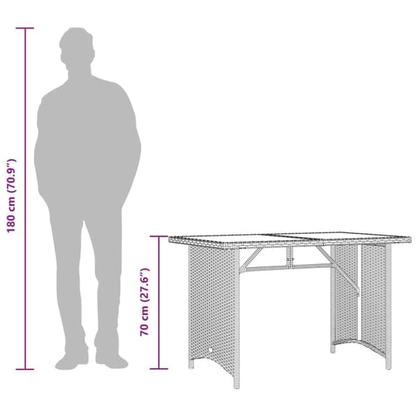 vidaXL havebord med glastop 110x68x70 cm polyrattan grå