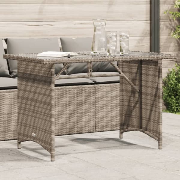 vidaXL havebord med glastop 110x68x70 cm polyrattan grå