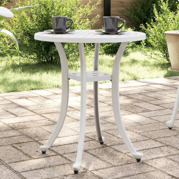 vidaXL havebord Ø48x53 cm støbt aluminium hvid