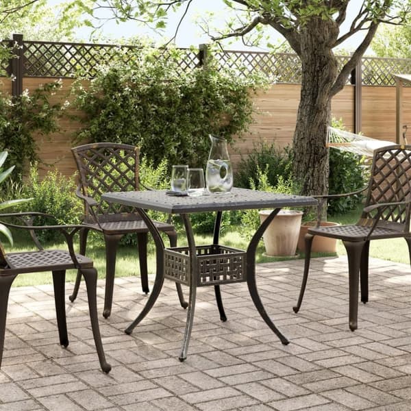 vidaXL Hagebord bronse 80x80x75 cm støpt aluminium