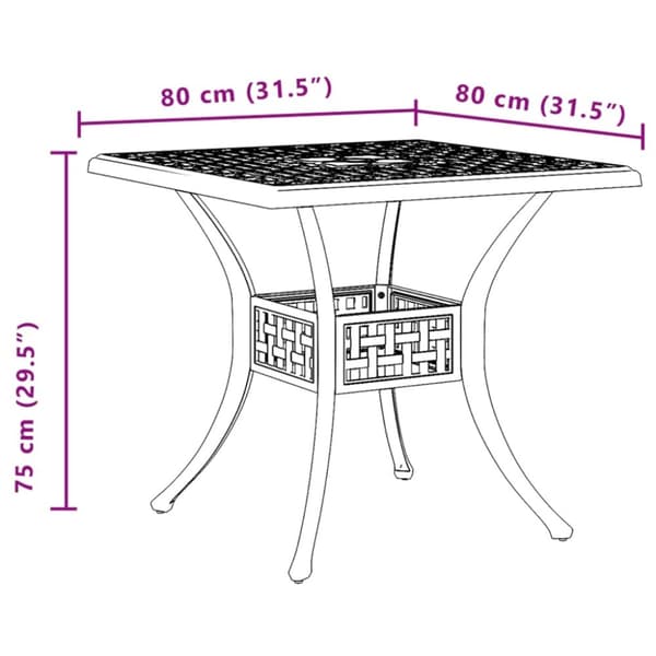 vidaXL havebord 80x80x75 cm støbt aluminium bronzefarvet