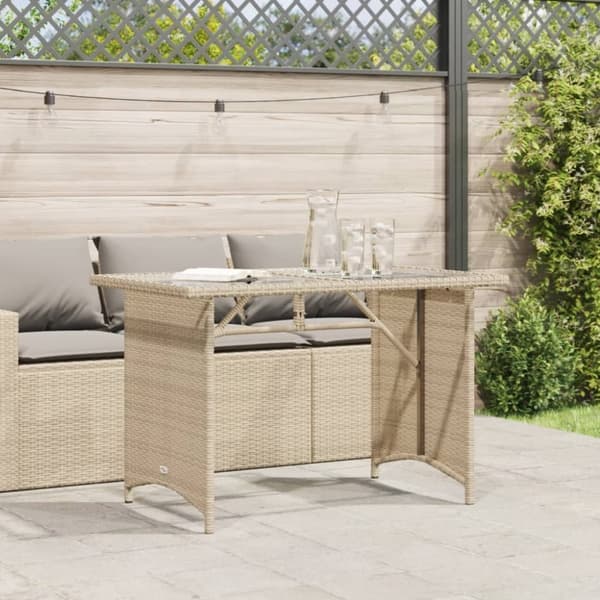 vidaXL Trädgårdsbord med glasskiva beige 110x68x70 cm konstrotting