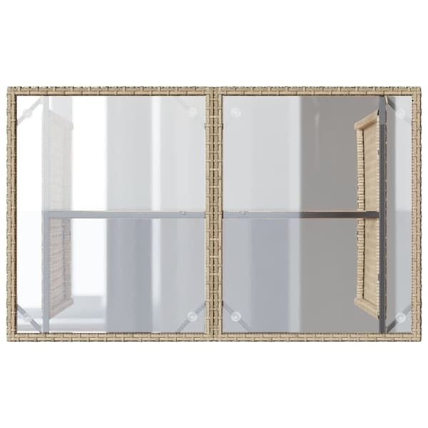 vidaXL Trädgårdsbord med glasskiva beige 110x68x70 cm konstrotting