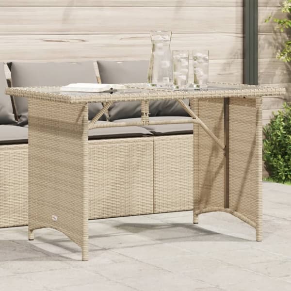 vidaXL Trädgårdsbord med glasskiva beige 110x68x70 cm konstrotting