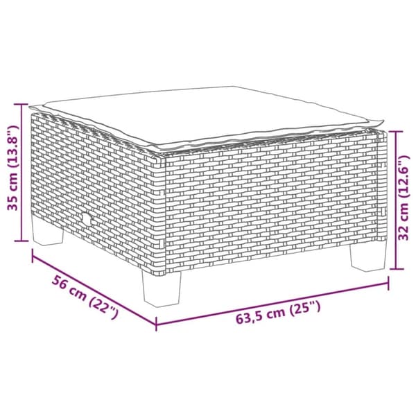 vidaXL Trädgårdspall med dyna grå 63,5x56x32 cm konstrotting
