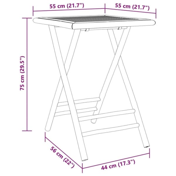 vidaXL Sammenleggbart hagebord 55x55x75 cm bambus