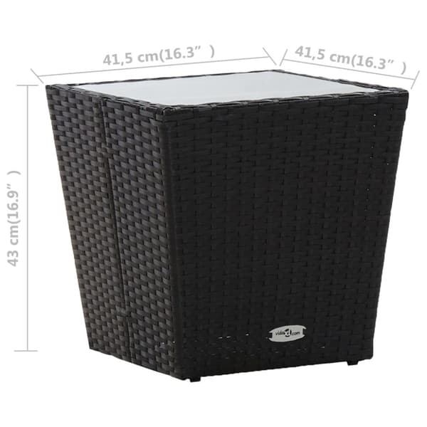 vidaXL tebord 41,5x41,5x43 cm hærdet glas og polyrattan sort - Haveborde
