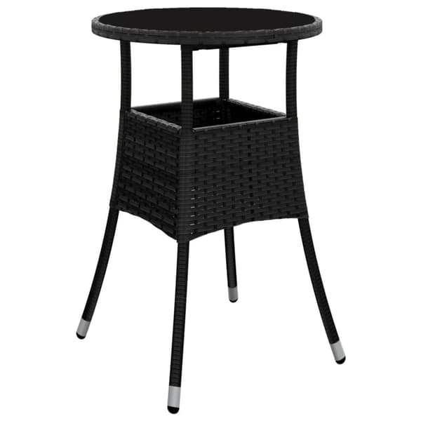 vidaXL havebord Ø60x75 cm hærdet glas og polyrattan sort - Haveborde