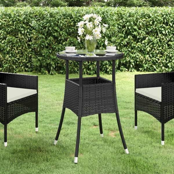 vidaXL havebord Ø60x75 cm hærdet glas og polyrattan sort - Haveborde