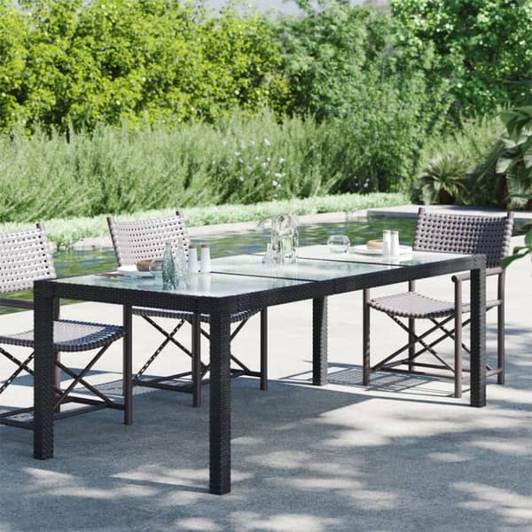 vidaXL havebord 190x90x75 cm hærdet glas og polyrattan sort - Haveborde