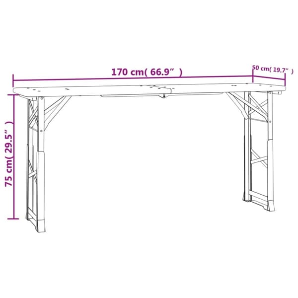 vidaXL Hopfällbart barbord 170x50x75/105 cm massiv gran - Utebord