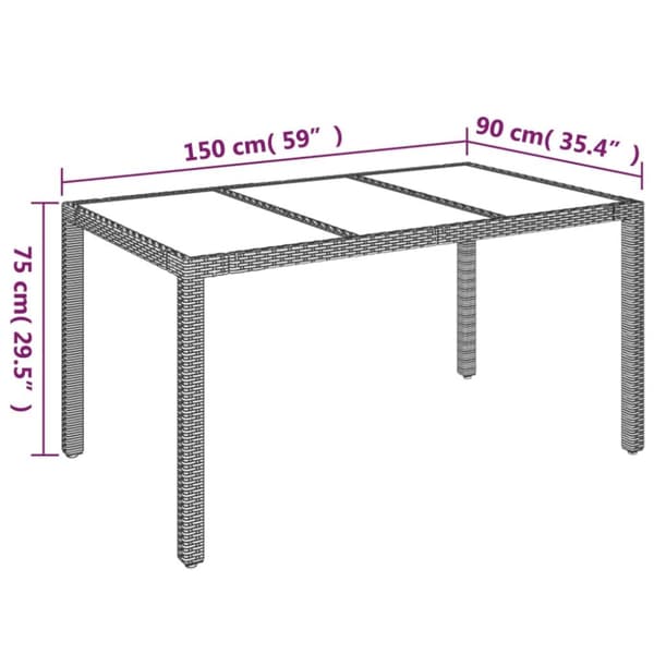 vidaXL havebord med glastop 150x90x75 cm polyrattan grå - Haveborde