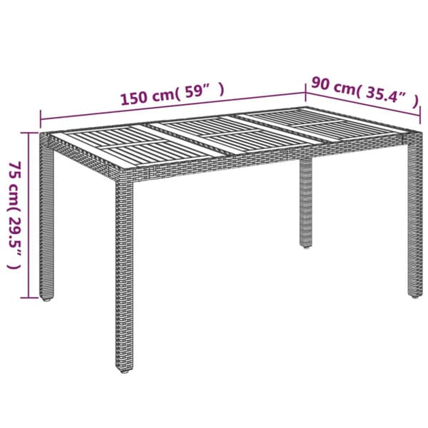 vidaXL Trädgårdsbord med träskiva grå 150x90x75 cm konstrotting - Utebord
