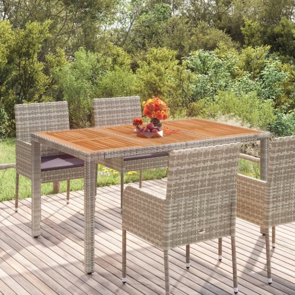 vidaXL Trädgårdsbord med träskiva grå 150x90x75 cm konstrotting - Utebord