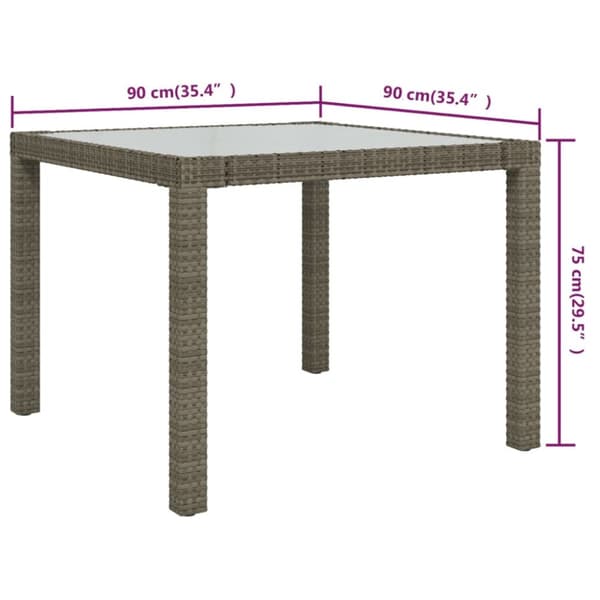 vidaXL Utebord 90x90x75 cm Härdat glas och konstrotting grå - Utebord