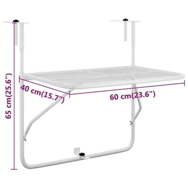 vidaXL Balkongbord vit 60x40 cm stål -  Utebord