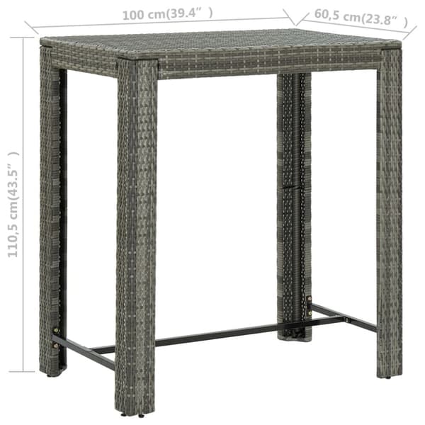 vidaXL Puutarhan baaripöytä harmaa 100x60,5x110,5 cm polyrottinki -  Ulkopöydät