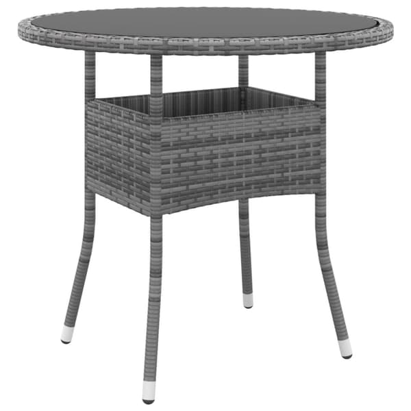 vidaXL havebord Ø80x75 cm hærdet glas og polyrattan grå - Haveborde