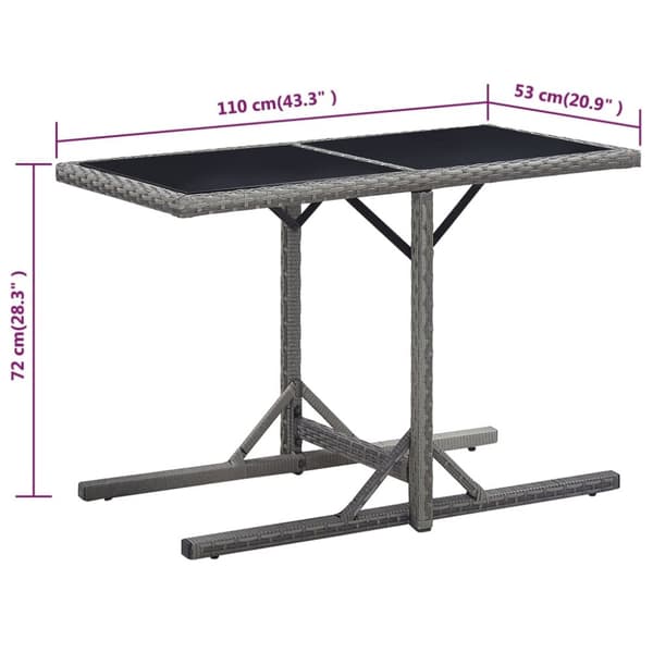 vidaXL havebord 110x53x72 cm antracitgrå glas og poliratanas -  Haveborde