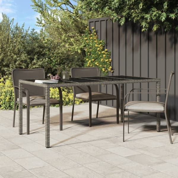 vidaXL havebord 190x90x75 cm hærdet glas og polyrattan grå -  Haveborde