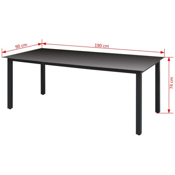 vidaXL havebord glas aluminium 190 x 90 x 74 cm sort - Haveborde