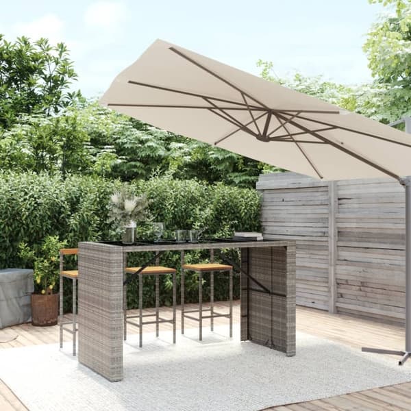 vidaXL barbord med glasplade 185x80x110 cm polyrattan grå -  Haveborde