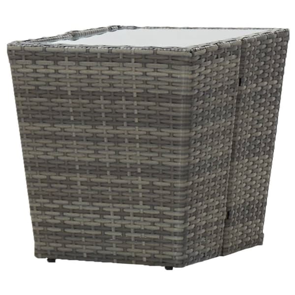 vidaXL tebord 41,5x41,5x43 cm hærdet glas og polyrattan grå -  Haveborde