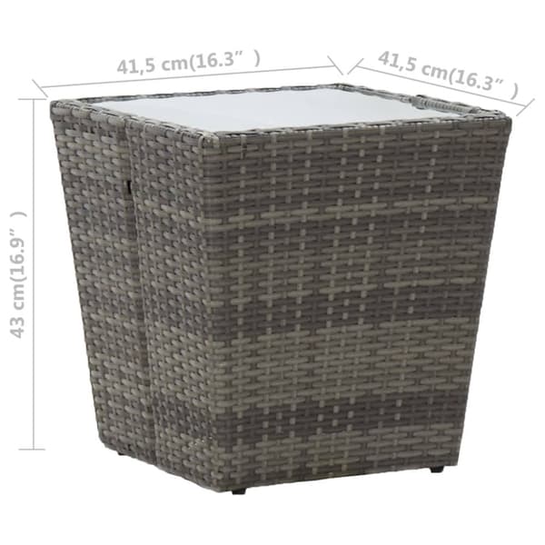 vidaXL tebord 41,5x41,5x43 cm hærdet glas og polyrattan grå - Haveborde