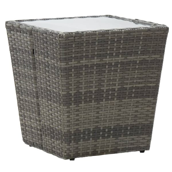 vidaXL tebord 41,5x41,5x43 cm hærdet glas og polyrattan grå -  Haveborde