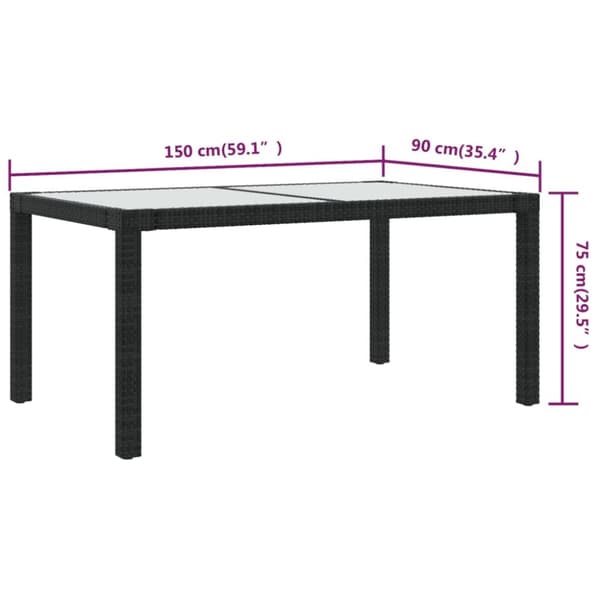 vidaXL havebord 150x90x75 cm hærdet glas og polyrattan sort - Haveborde