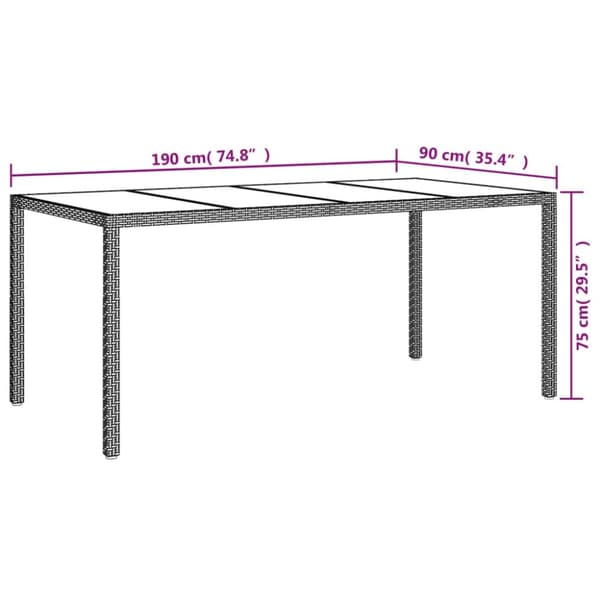 vidaXL havebord 190x90x75 cm hærdet glas og polyrattan brun - Haveborde