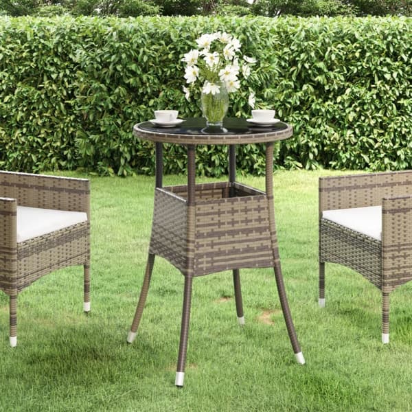 vidaXL havebord Ø60x75 cm hærdet glas og polyrattan grå -  Haveborde
