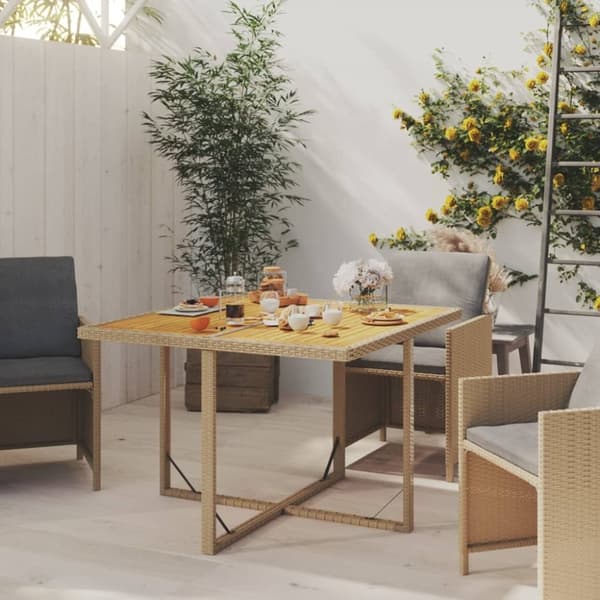 vidaXL havebord 109x107x74 cm polyrattan og massivt akacietræ beige -  Haveborde