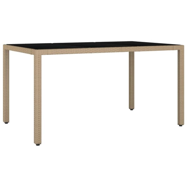vidaXL Trädgårdsbord med glasskiva beige konstrotting&härdat glas -  Utebord
