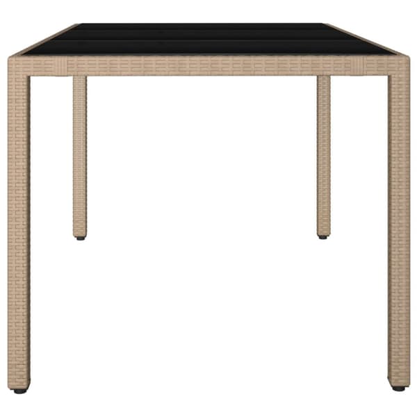 vidaXL Trädgårdsbord med glasskiva beige konstrotting&härdat glas -  Utebord