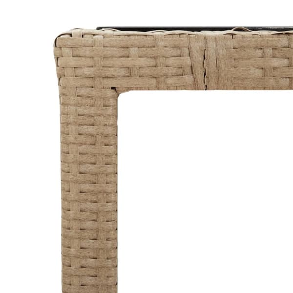 vidaXL Trädgårdsbord med glasskiva beige konstrotting&härdat glas -  Utebord