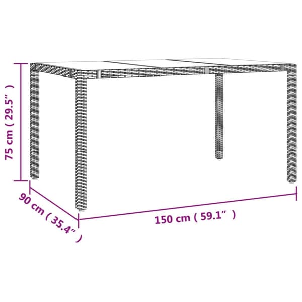 vidaXL Trädgårdsbord med glasskiva beige konstrotting&härdat glas -  Utebord