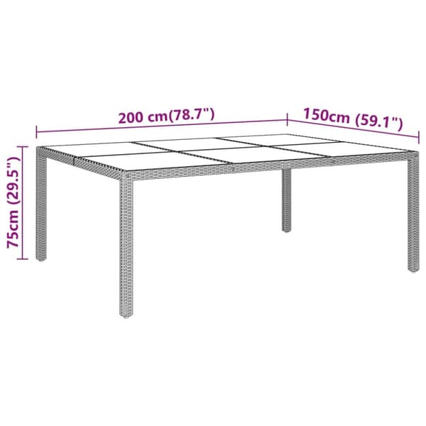 vidaXL Puutarhapöytä lasipöytälevyllä ruskea 200x150x75 cm rottinki - Ulkopöydät