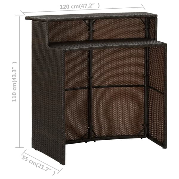 vidaXL Puutarhan baaripöytä ruskea 120x55x110 cm polyrottinki -  Ulkopöydät