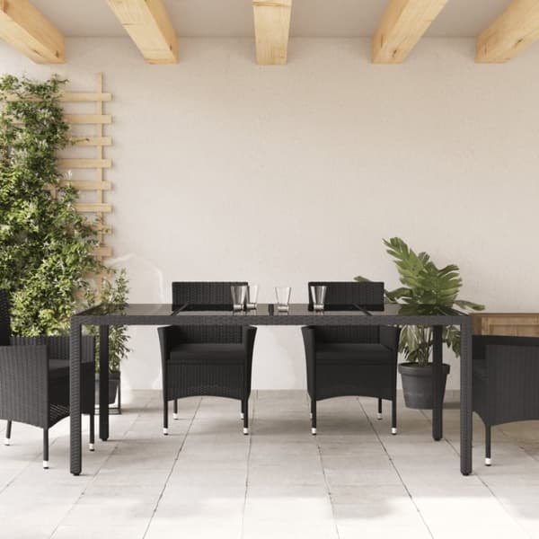 vidaXL Trädgårdsbord med glasskiva svart 190x90x75 cm konstrotting -  Utebord
