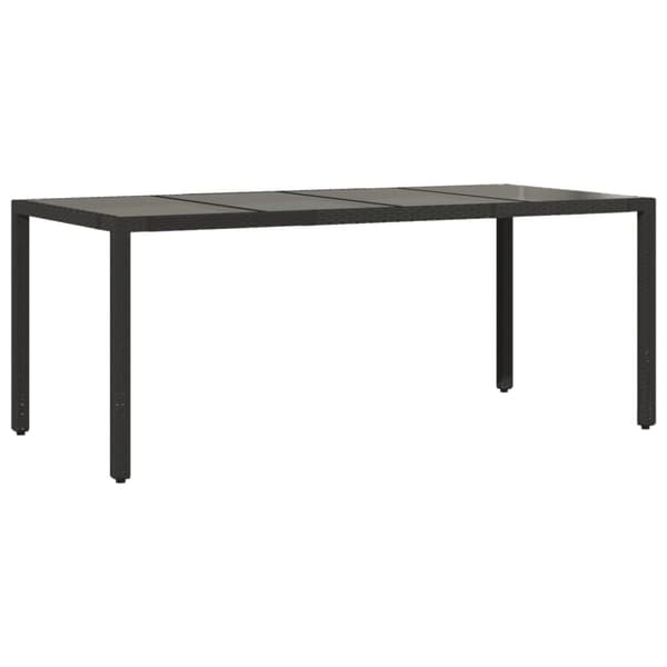 vidaXL Trädgårdsbord med glasskiva svart 190x90x75 cm konstrotting - Utebord
